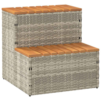 vidaXL Hot Tub Step Light Grey 50x50x50,5 cm Poly Rattan and Solid Acacia