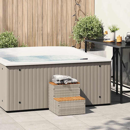 vidaXL Hot Tub Step Light Grey 50x50x50,5 cm Poly Rattan and Solid Acacia