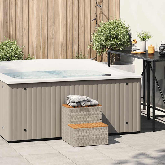 vidaXL Hot Tub Step Light Grey 50x50x50,5 cm Poly Rattan and Solid Acacia