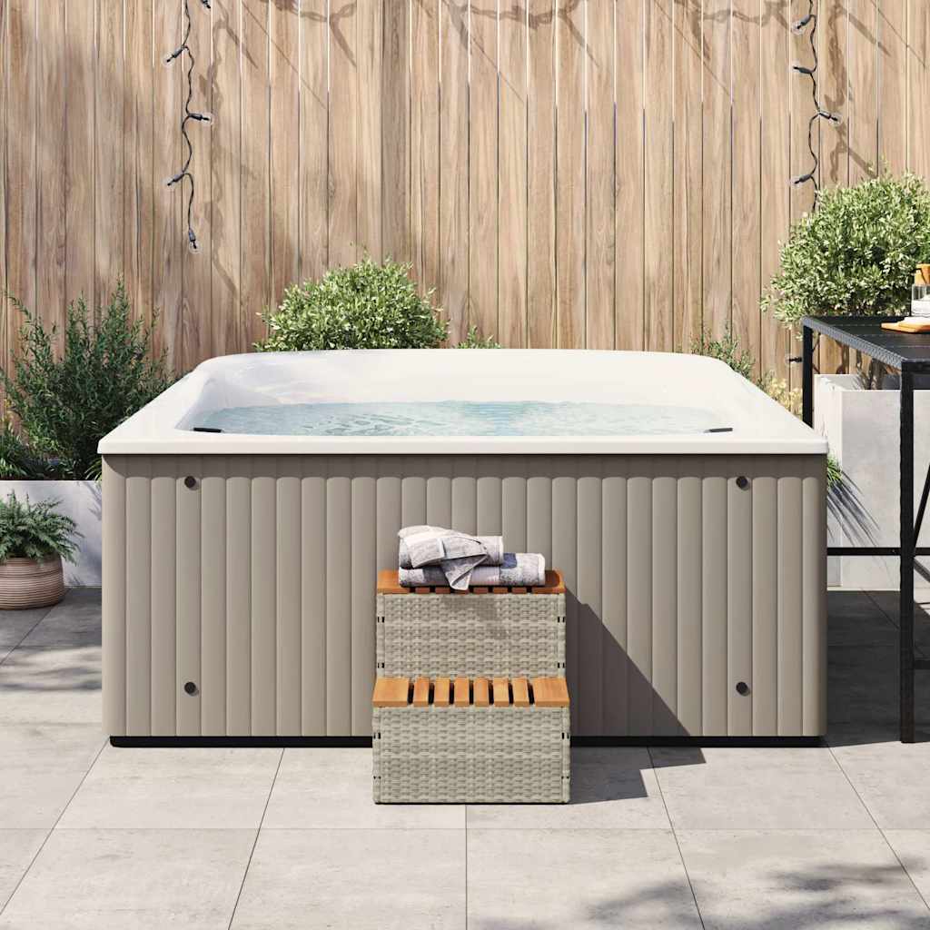 vidaXL Hot Tub Step Light Grey 50x50x50,5 cm Poly Rattan and Solid Acacia