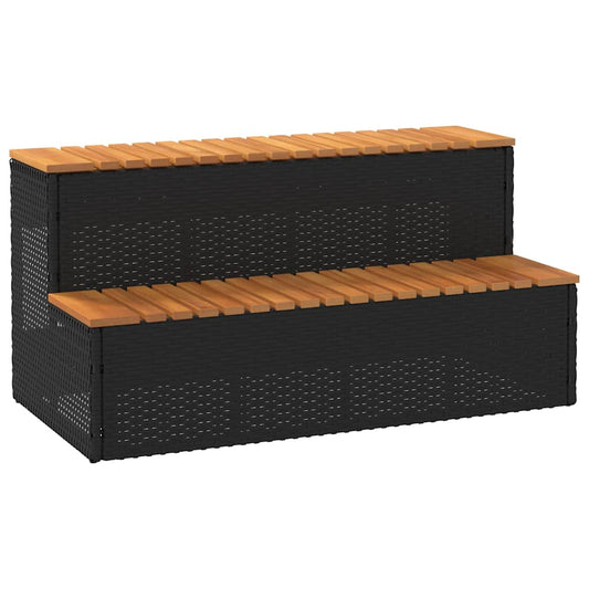 vidaXL Hot Tub Step Black 100x50x50,5 cm Poly Rattan and Solid Acacia