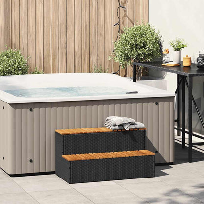 vidaXL Hot Tub Step Black 100x50x50,5 cm Poly Rattan and Solid Acacia