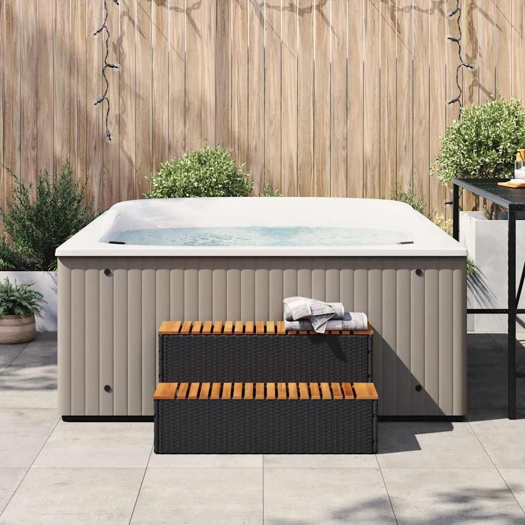vidaXL Hot Tub Step Black 100x50x50,5 cm Poly Rattan and Solid Acacia