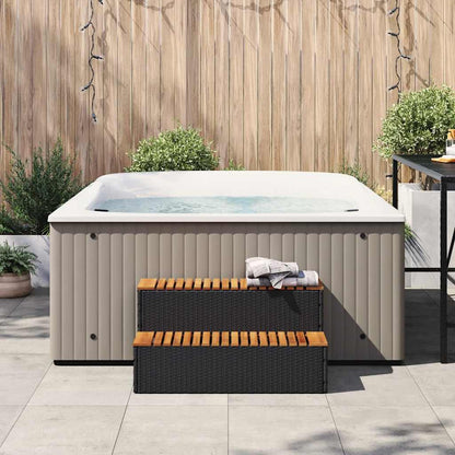 vidaXL Hot Tub Step Black 100x50x50,5 cm Poly Rattan and Solid Acacia