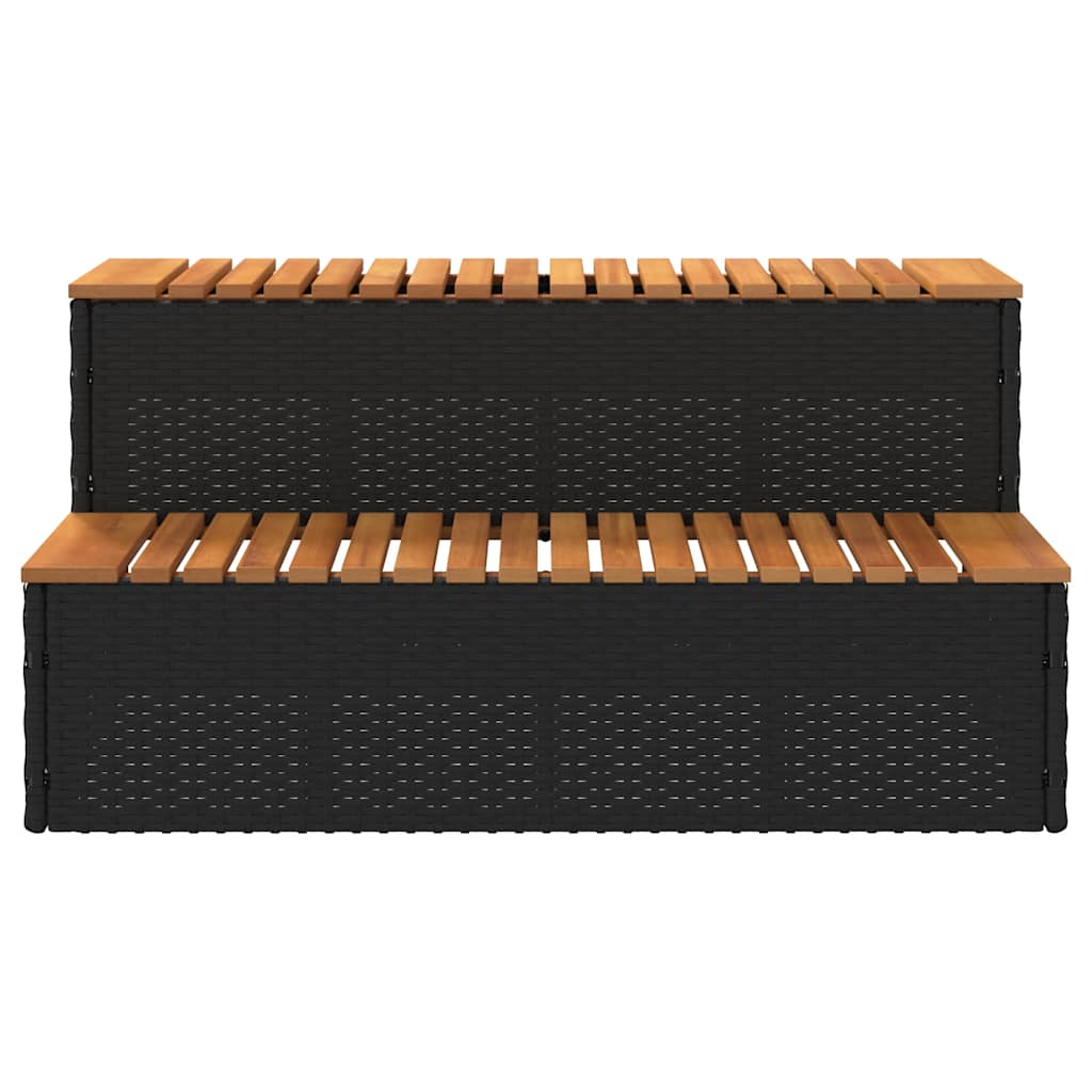 vidaXL Hot Tub Step Black 100x50x50,5 cm Poly Rattan and Solid Acacia