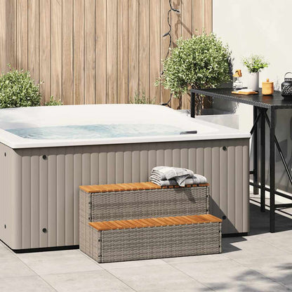vidaXL Hot Tub Step Grey 100x50x50,5 cm Poly Rattan and Solid Acacia