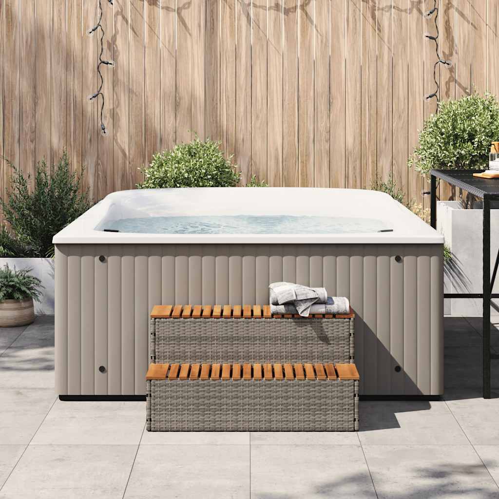 vidaXL Hot Tub Step Grey 100x50x50,5 cm Poly Rattan and Solid Acacia
