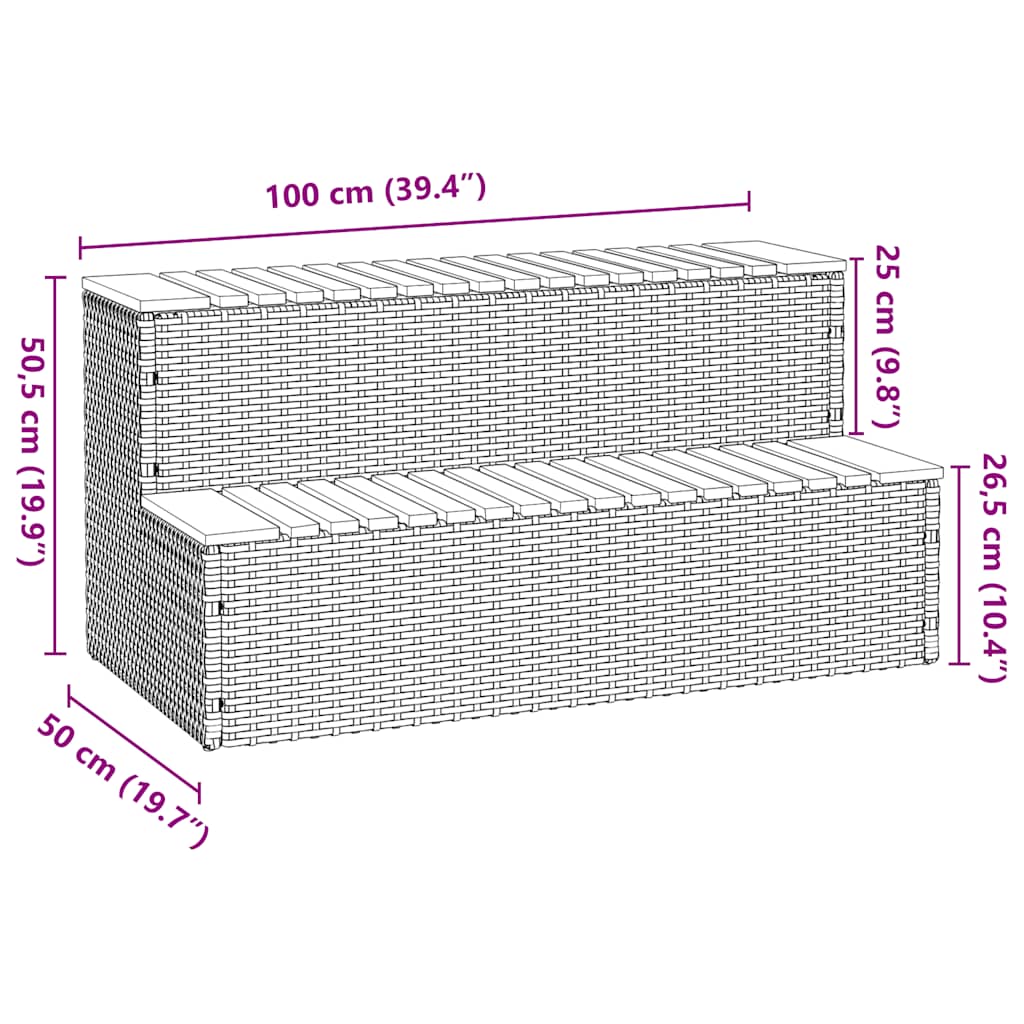 vidaXL Hot Tub Step Grey 100x50x50,5 cm Poly Rattan and Solid Acacia