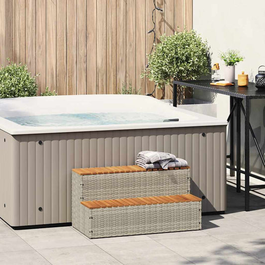 vidaXL Hot Tub Step Light Grey 100x50x50,5 cm Poly Rattan and Solid Acacia