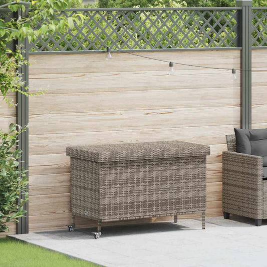 vidaXL Garden Storage Box with Wheels Grey 110x55x73 cm Poly Rattan