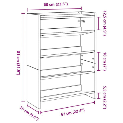 vidaXL Shoe Rack White 60x25x81 cm Engineered Wood