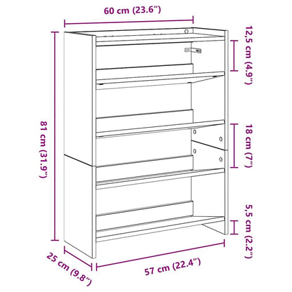 vidaXL Shoe Rack Black 60x25x81 cm Engineered Wood