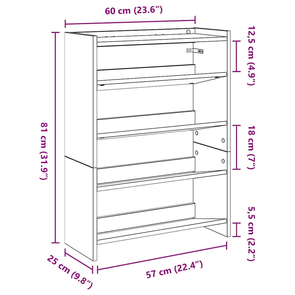 vidaXL Shoe Rack Sonoma Oak 60x25x81 cm Engineered Wood