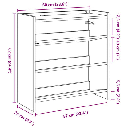 vidaXL Shoe Rack Old Wood 60x25x62 cm Engineered Wood
