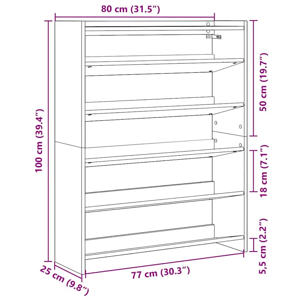 vidaXL Shoe Rack White 80x25x100 cm Engineered Wood