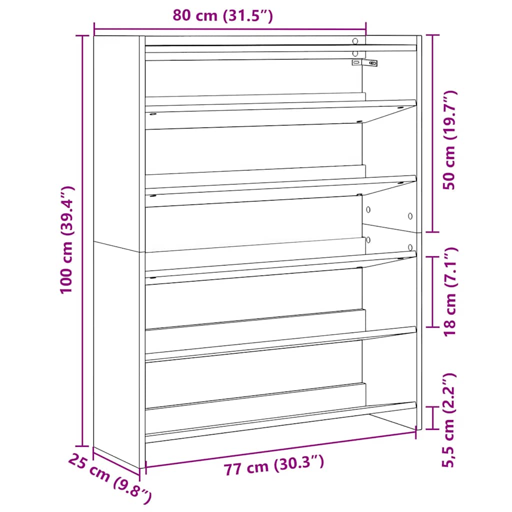 vidaXL Shoe Rack Black 80x25x100 cm Engineered Wood
