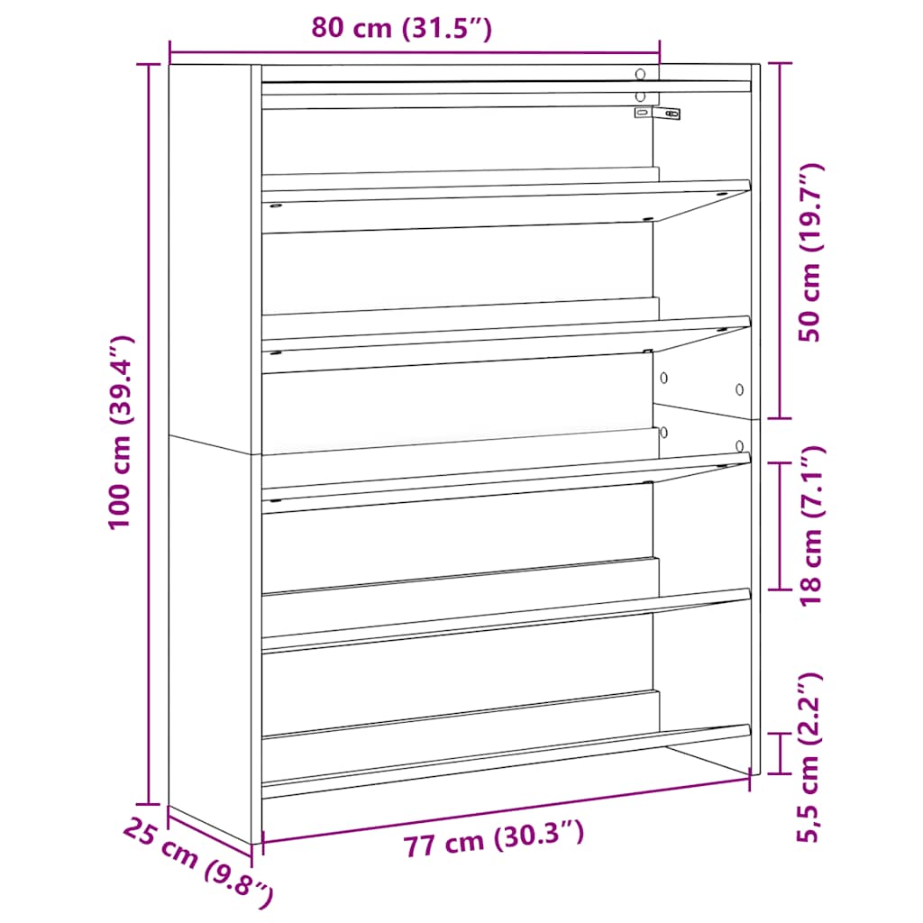 vidaXL Shoe Rack Sonoma Oak 80x25x100 cm Engineered Wood