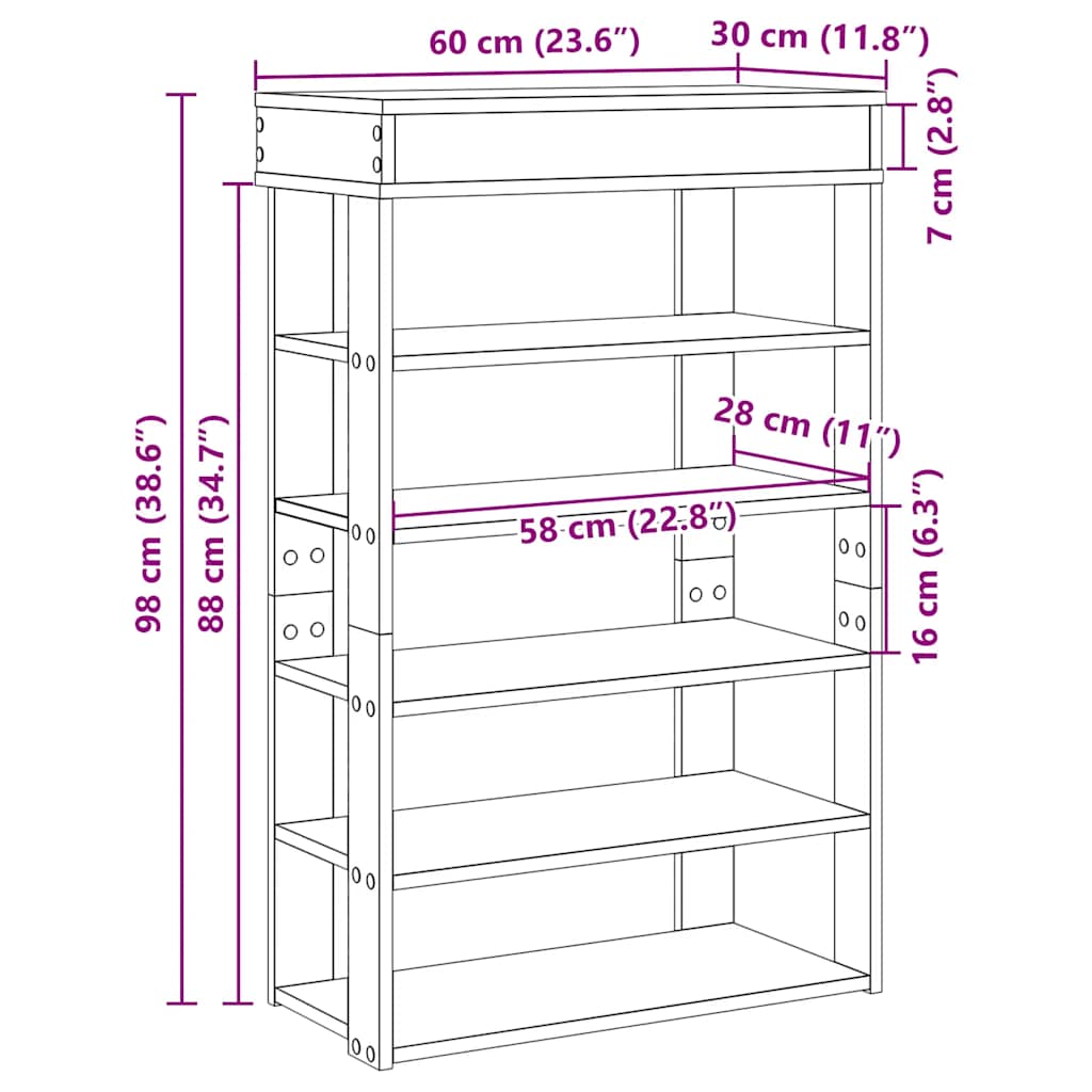 vidaXL Shoe Rack Sonoma Oak 60x30x98 cm Engineered Wood