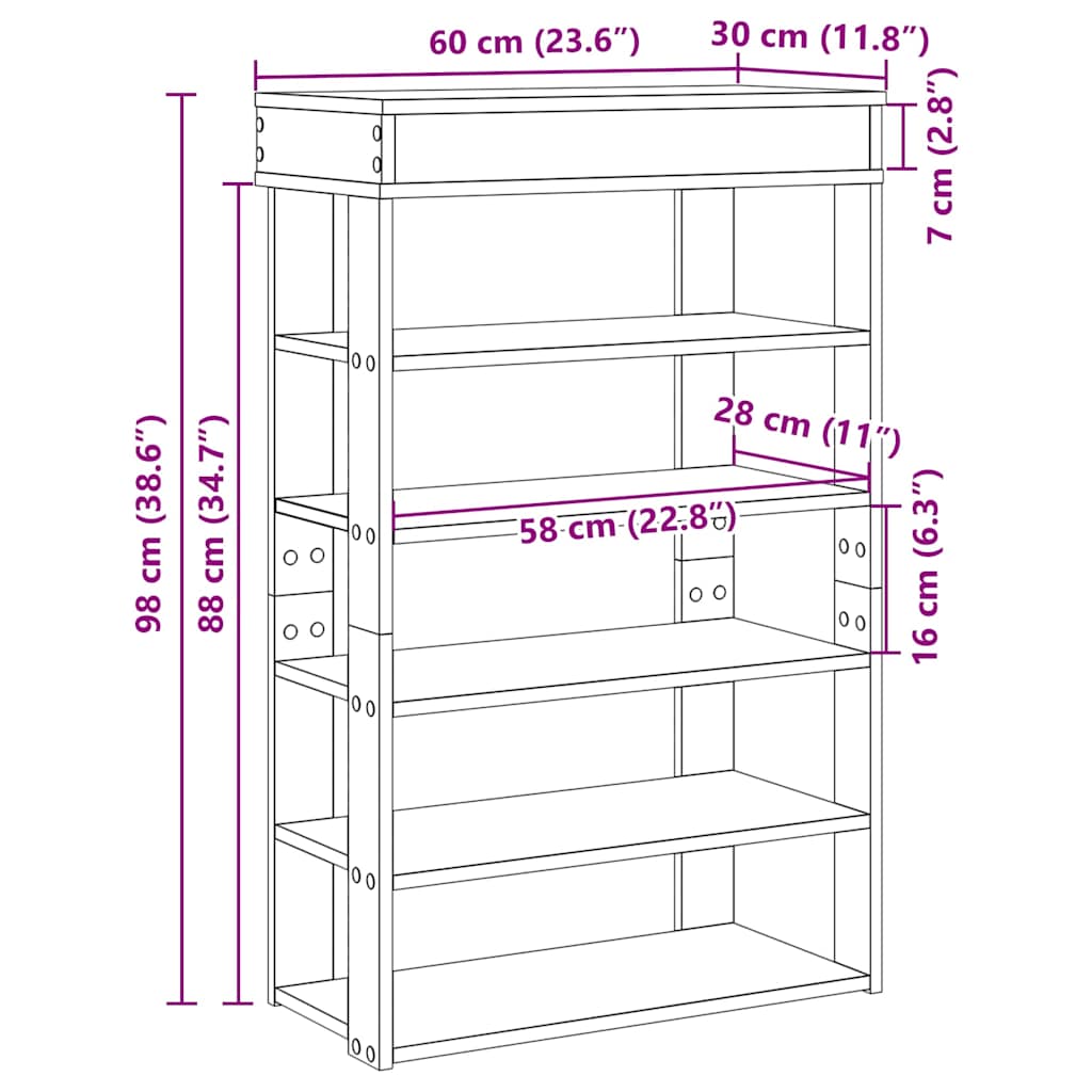 vidaXL Shoe Rack Concrete Grey 60x30x98 cm Engineered Wood