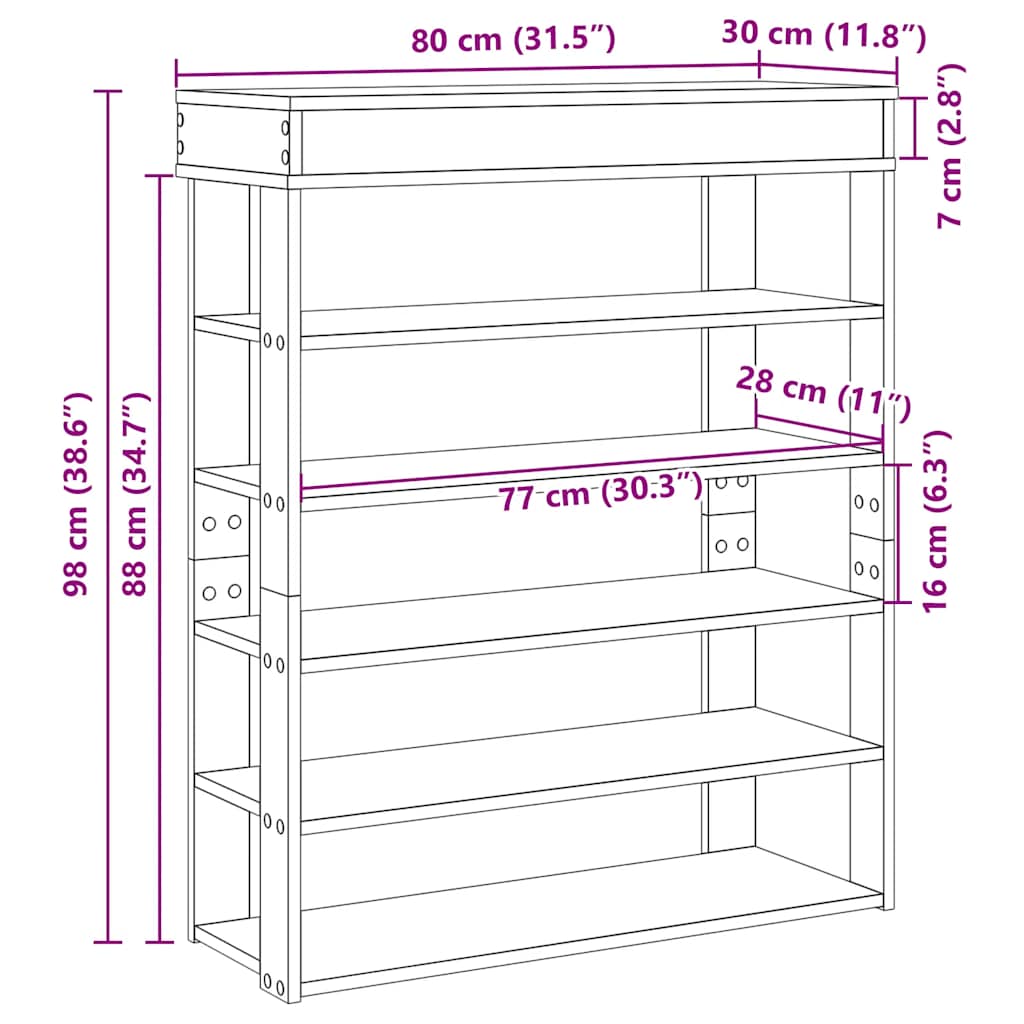 vidaXL Shoe Rack Grey Sonoma 80x30x98 cm Engineered Wood