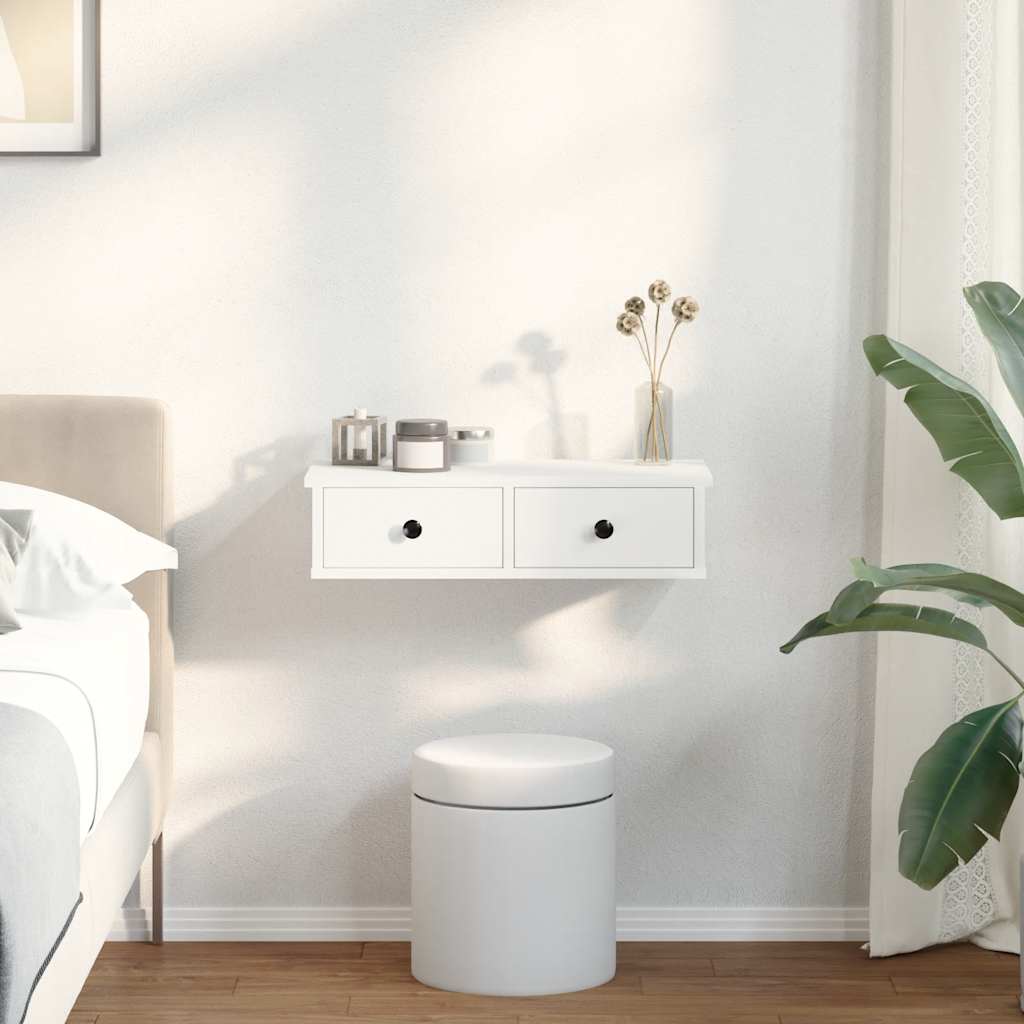 vidaXL Wall Shelf with Drawers White 60x28x15 cm Engineered Wood
