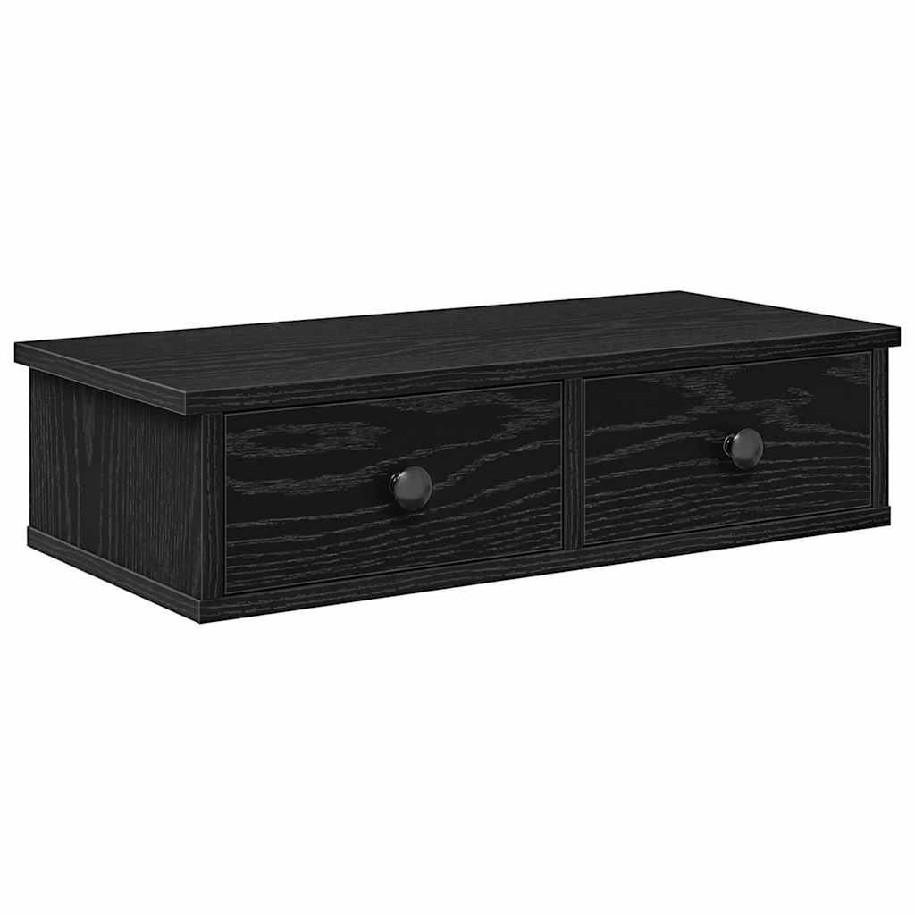 vidaXL Wall Shelf with Drawers Black 60x28x15 cm Engineered Wood