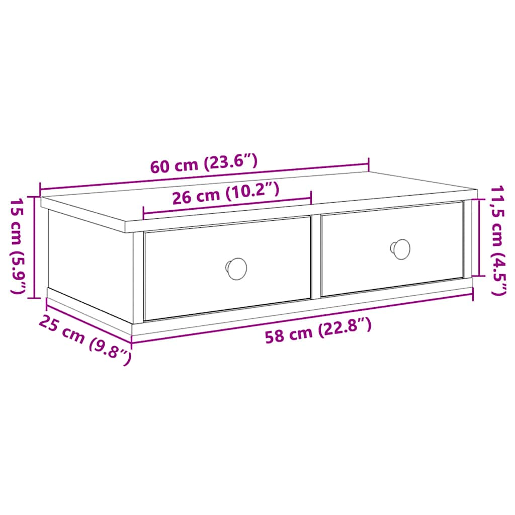 vidaXL Wall Shelf with Drawers Sonoma Oak 60x28x15 cm Engineered Wood