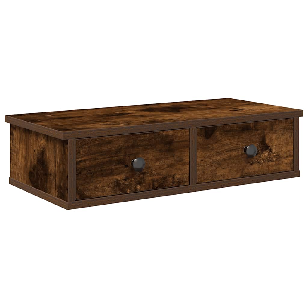 vidaXL Wall Shelf with Drawers Smoked Oak 60x28x15 cm Engineered Wood