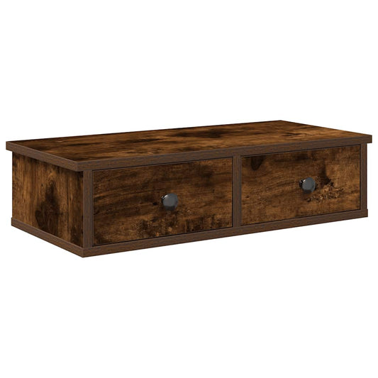 vidaXL Wall Shelf with Drawers Smoked Oak 60x28x15 cm Engineered Wood