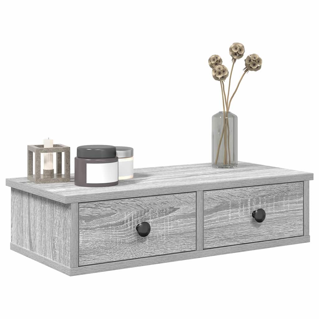 vidaXL Wall Shelf with Drawers Grey Sonoma 60x28x15 cm Engineered Wood