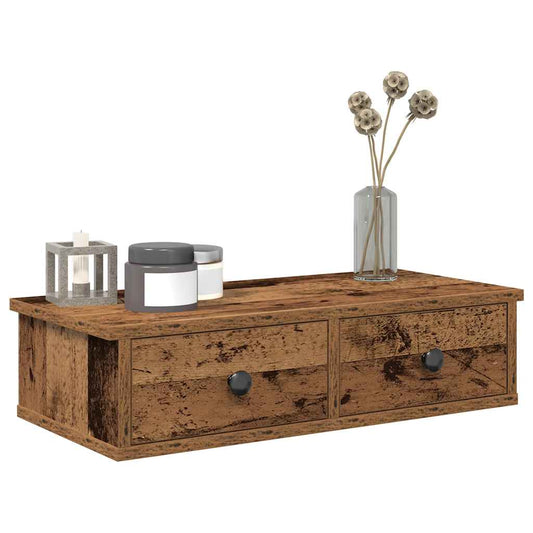 vidaXL Wall Shelf with Drawers Old Wood 60x28x15 cm Engineered Wood