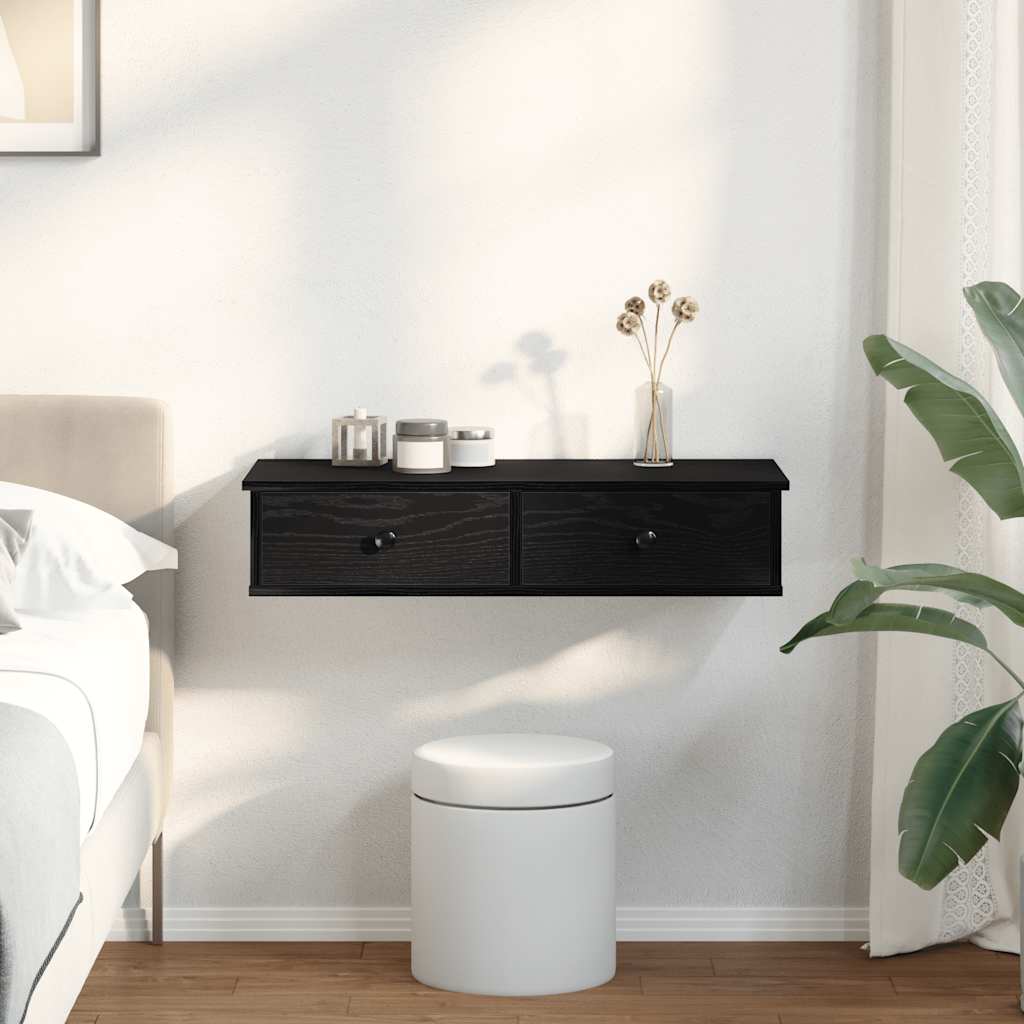 vidaXL Wall Shelf with Drawers Black 80x31x17 cm Engineered Wood