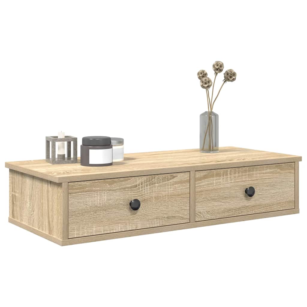 vidaXL Wall Shelf with Drawers Sonoma Oak 80x34x17 cm Engineered Wood