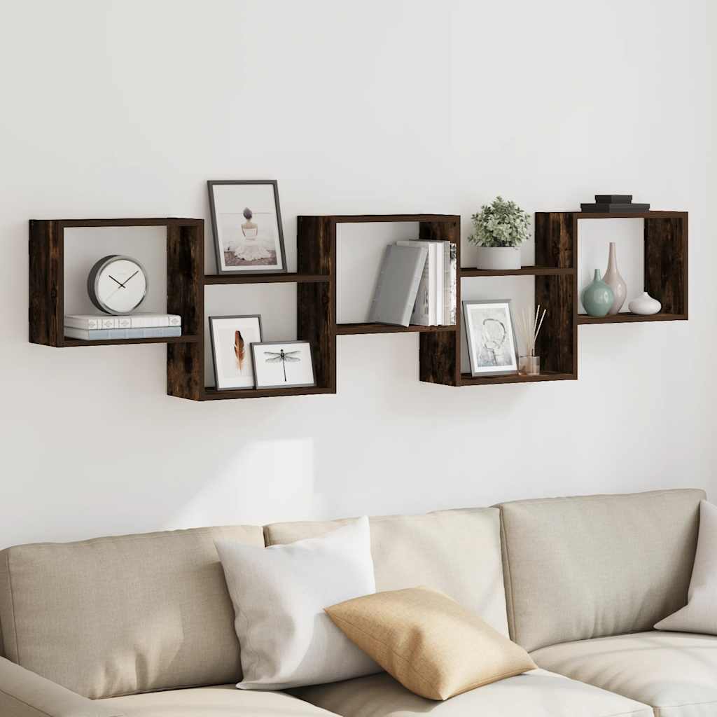 vidaXL Wall Cube Shelf 5 Compartments Smoked Oak Engineered Wood
