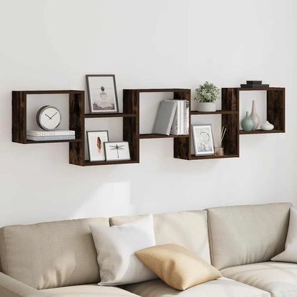 vidaXL Wall Cube Shelf 5 Compartments Smoked Oak Engineered Wood