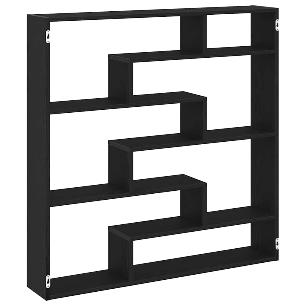 vidaXL Wall Cube Shelf 7 Compartments Black Engineered Wood