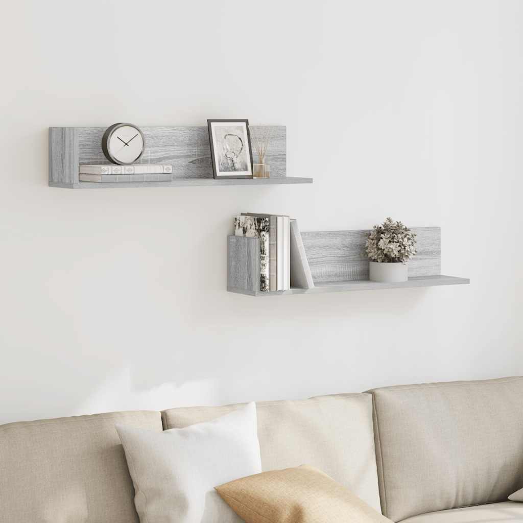 vidaXL Wall Shelves 2 pcs Grey Sonoma 75x16.5x16.5 cm Engineered Wood