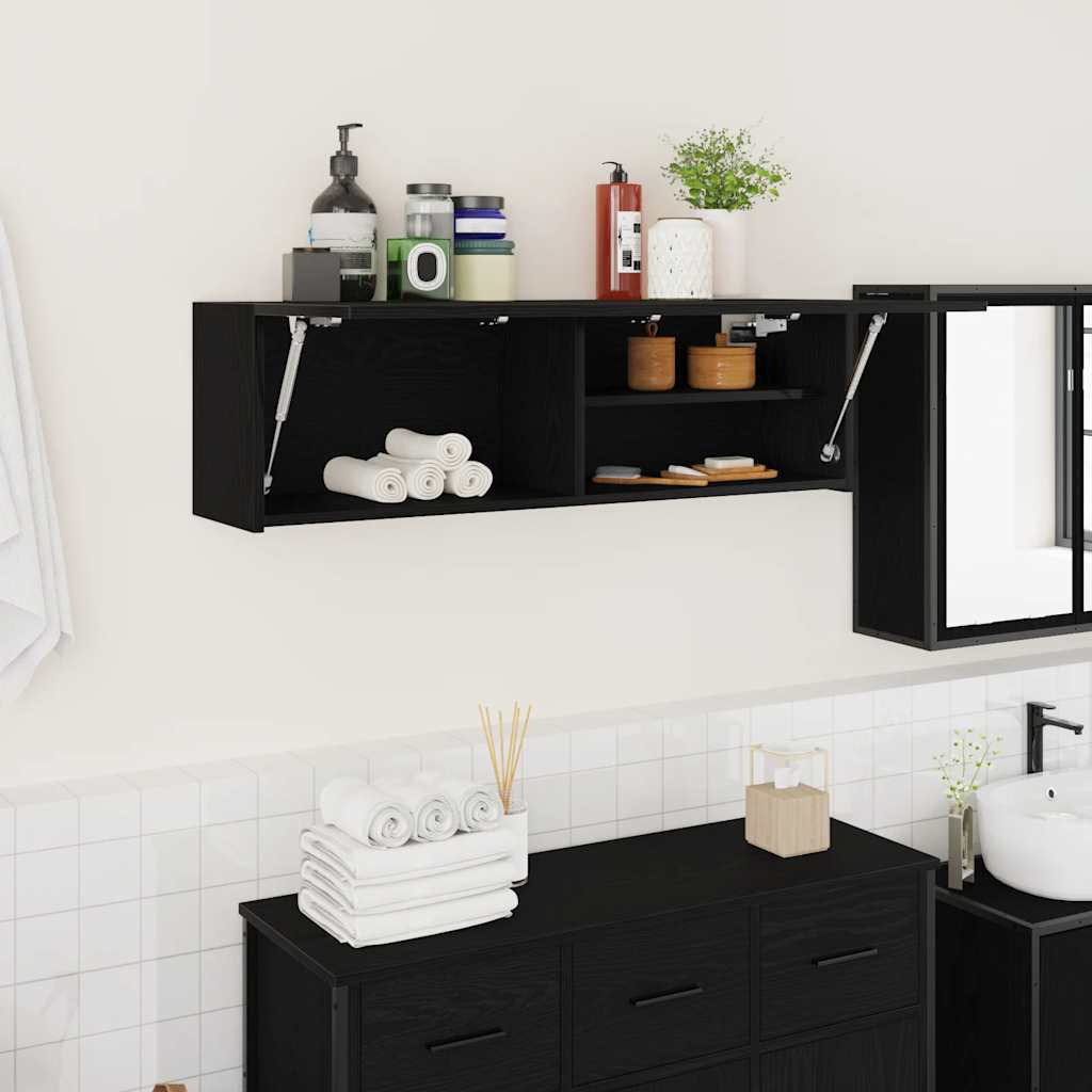 vidaXL Bathroom Wall Cabinet Black 100x25x30 cm Engineered Wood