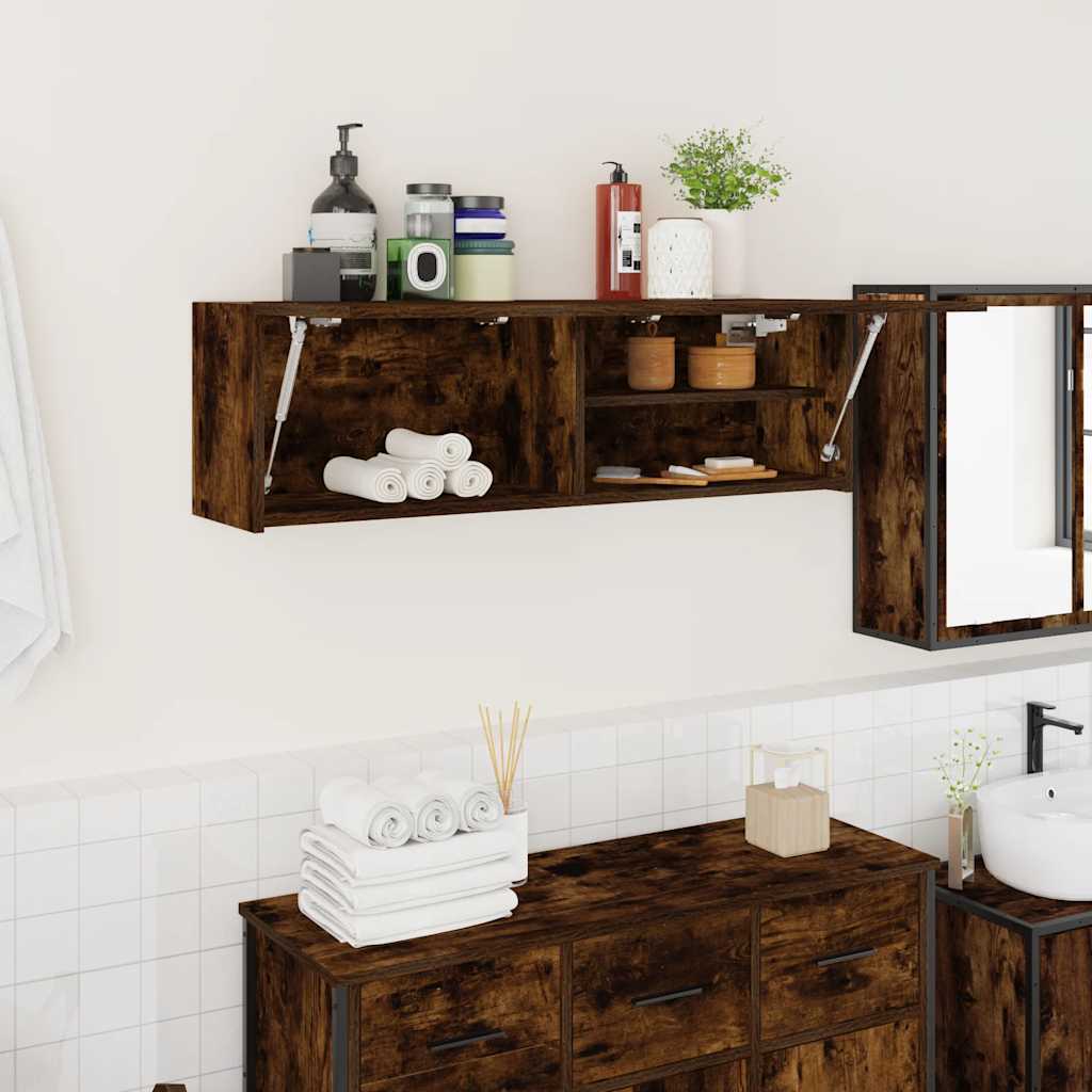 vidaXL Bathroom Wall Cabinet Smoked Oak 100x25x30 cm Engineered Wood