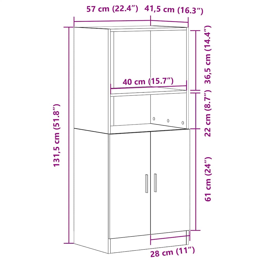 vidaXL Kitchen Cabinet White 57x41,5x131,5 cm Engineered Wood