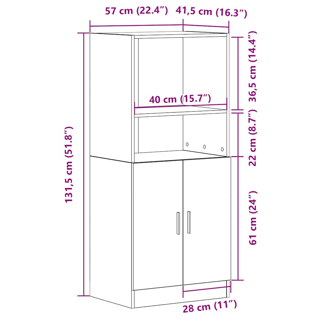 vidaXL Kitchen Cabinet Sonoma Oak 57x41.5x131.5 cm Engineered Wood