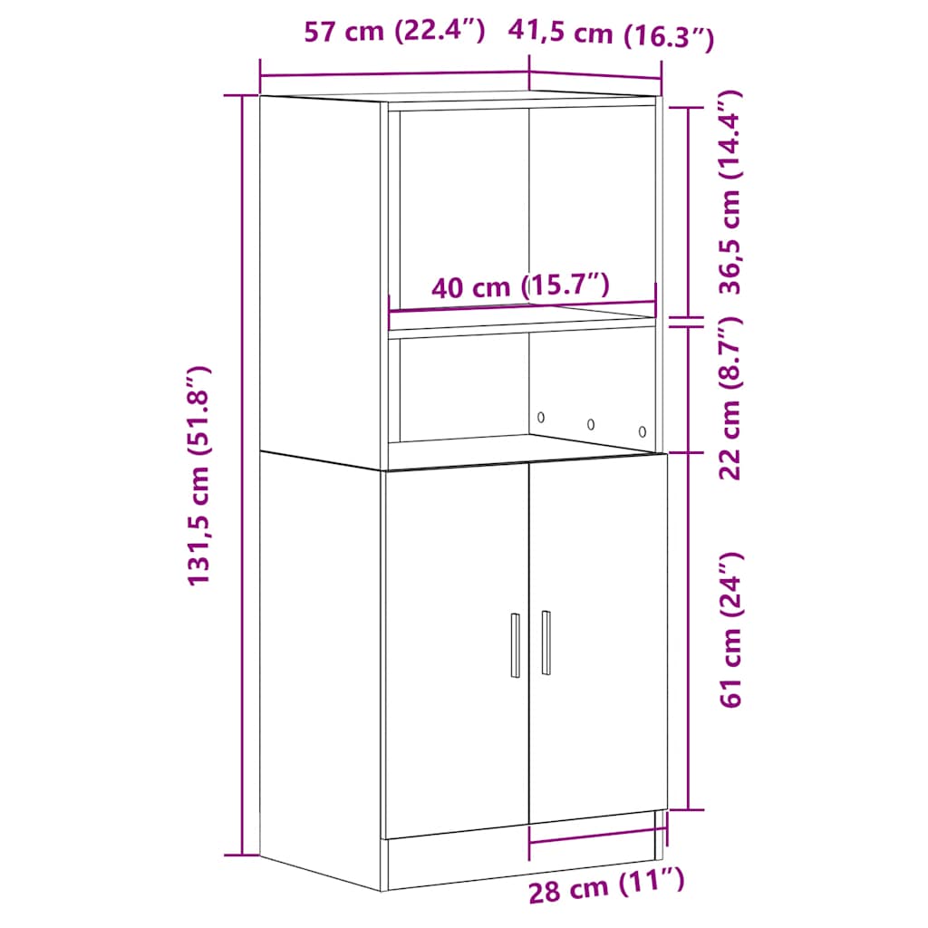vidaXL Kitchen Cabinet Grey Sonoma 57x41.5x131.5 cm Engineered Wood