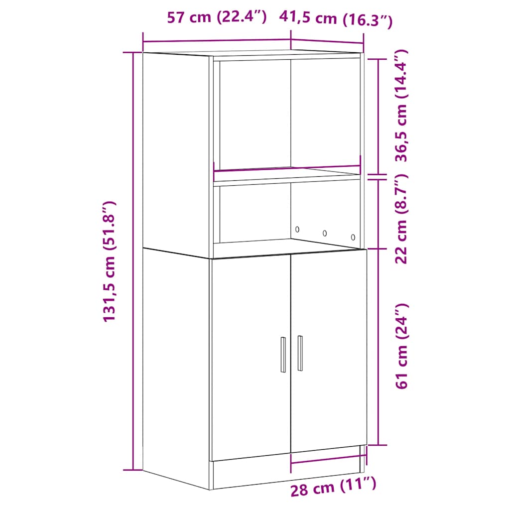 vidaXL Kitchen Cabinet Old Wood 57x41.5x131.5 cm Engineered Wood