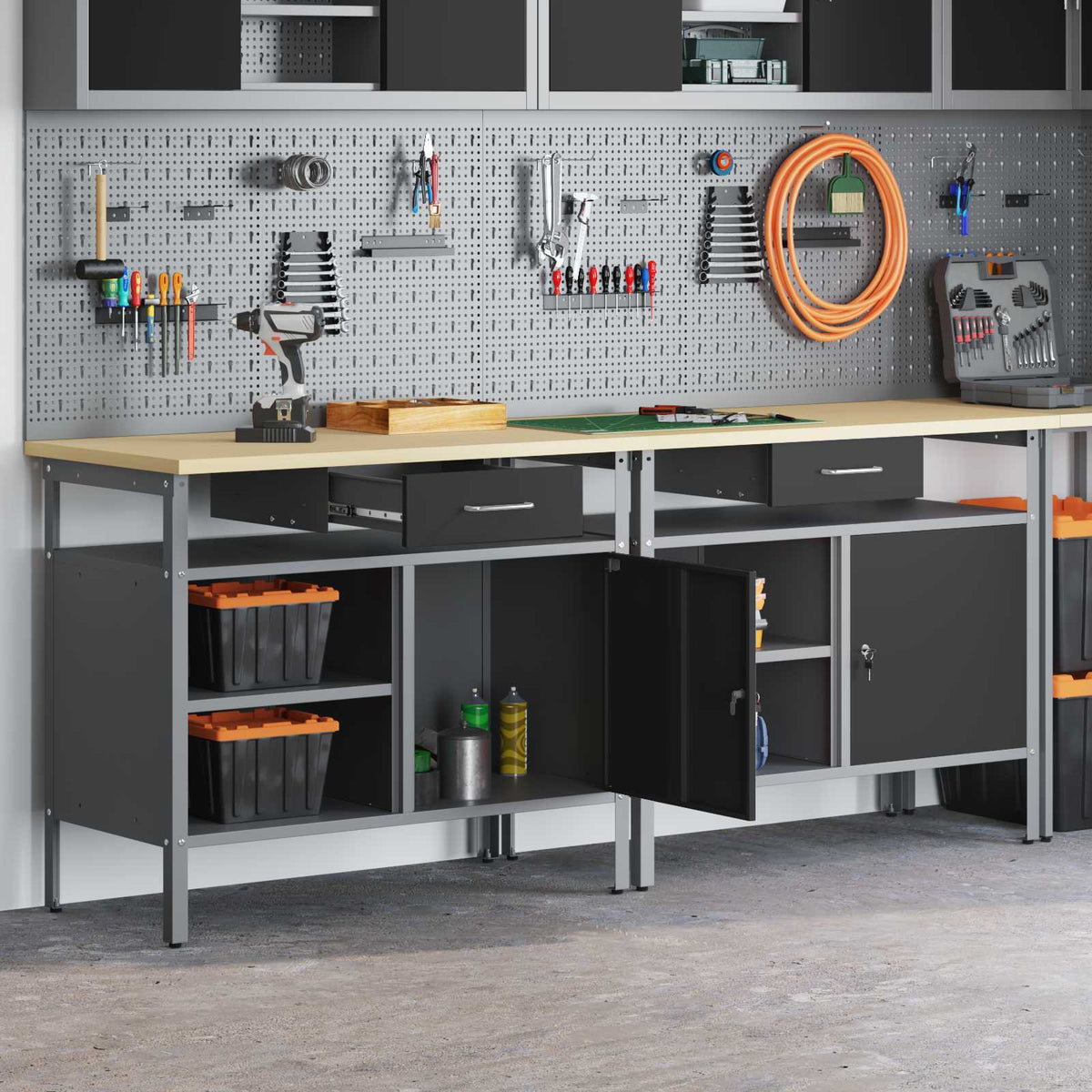 vidaXL Work Bench Set 2 pcs Black Steel