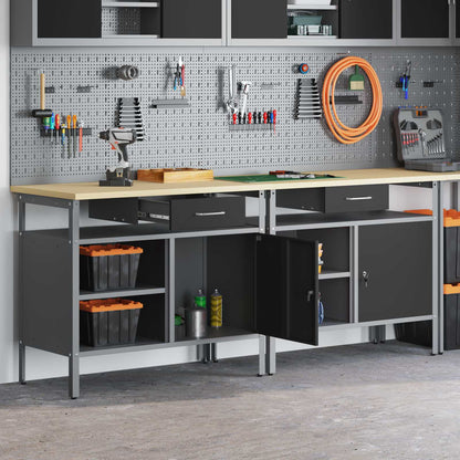 vidaXL Work Bench Set 2 pcs Black Steel