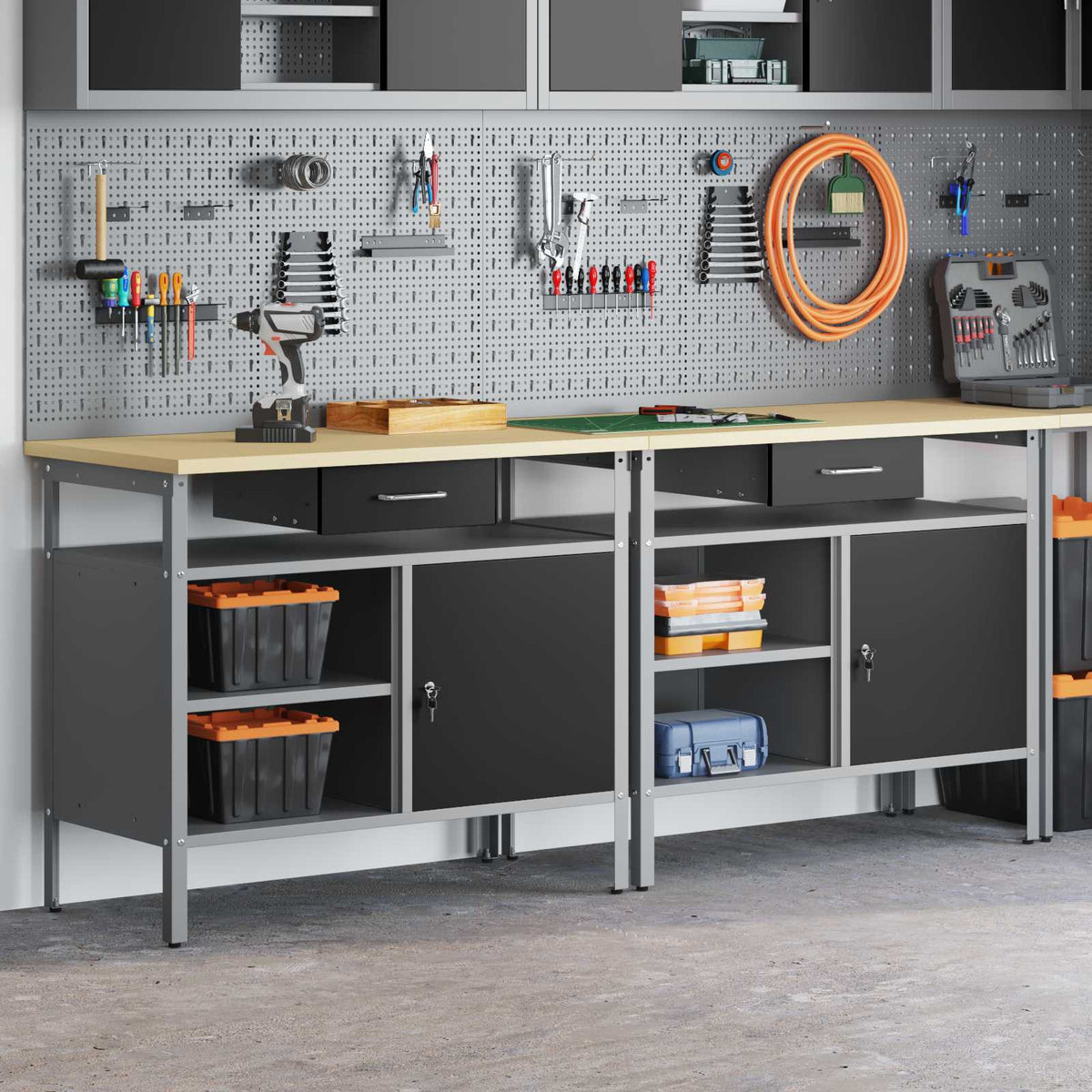 vidaXL Work Bench Set 2 pcs Black Steel