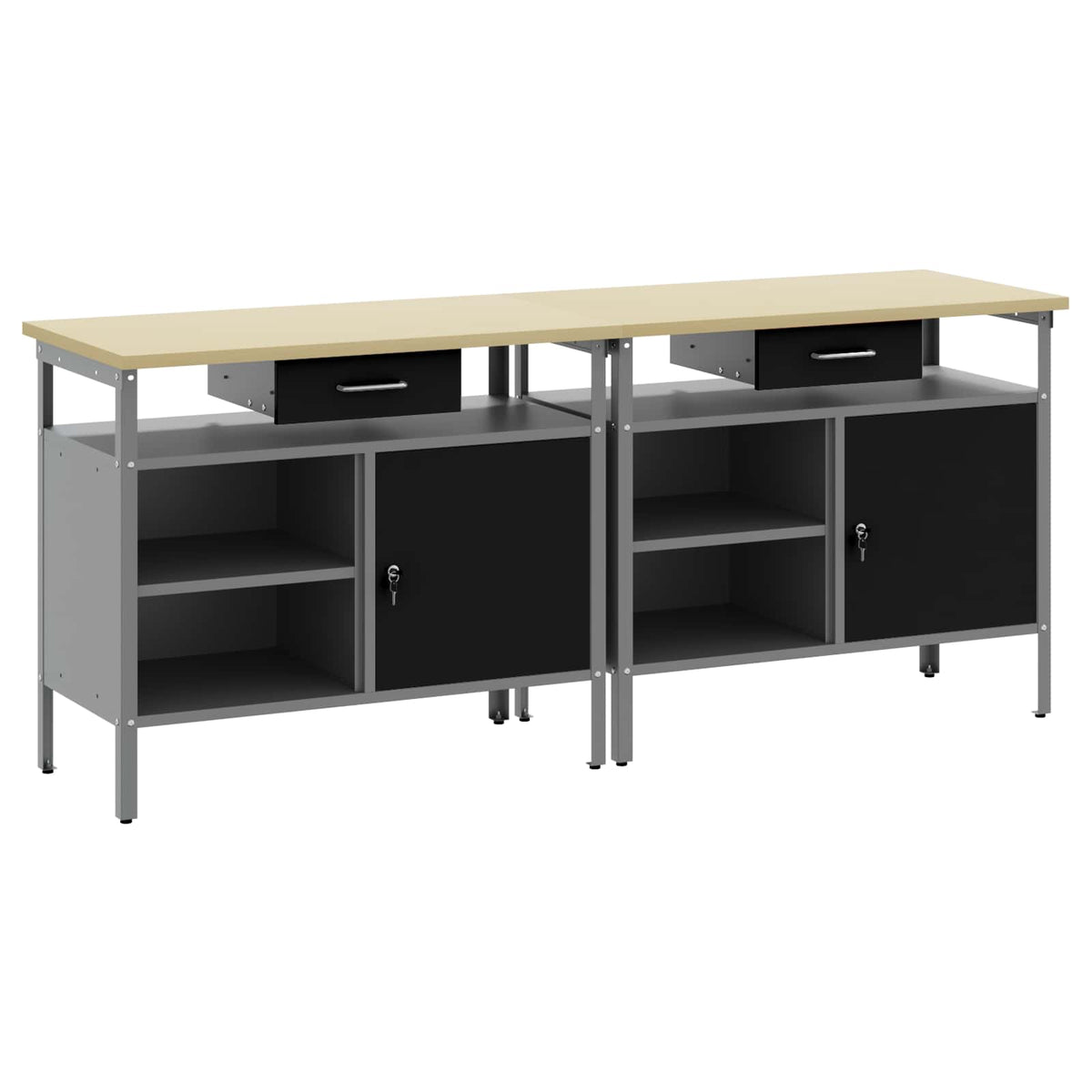 vidaXL Work Bench Set 2 pcs Black Steel