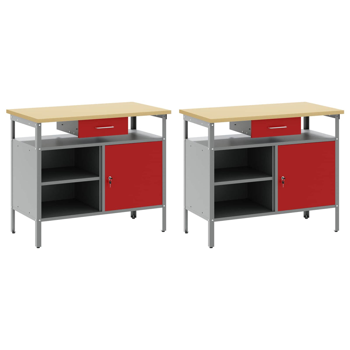 vidaXL Work Bench Set 2 pcs Red Steel