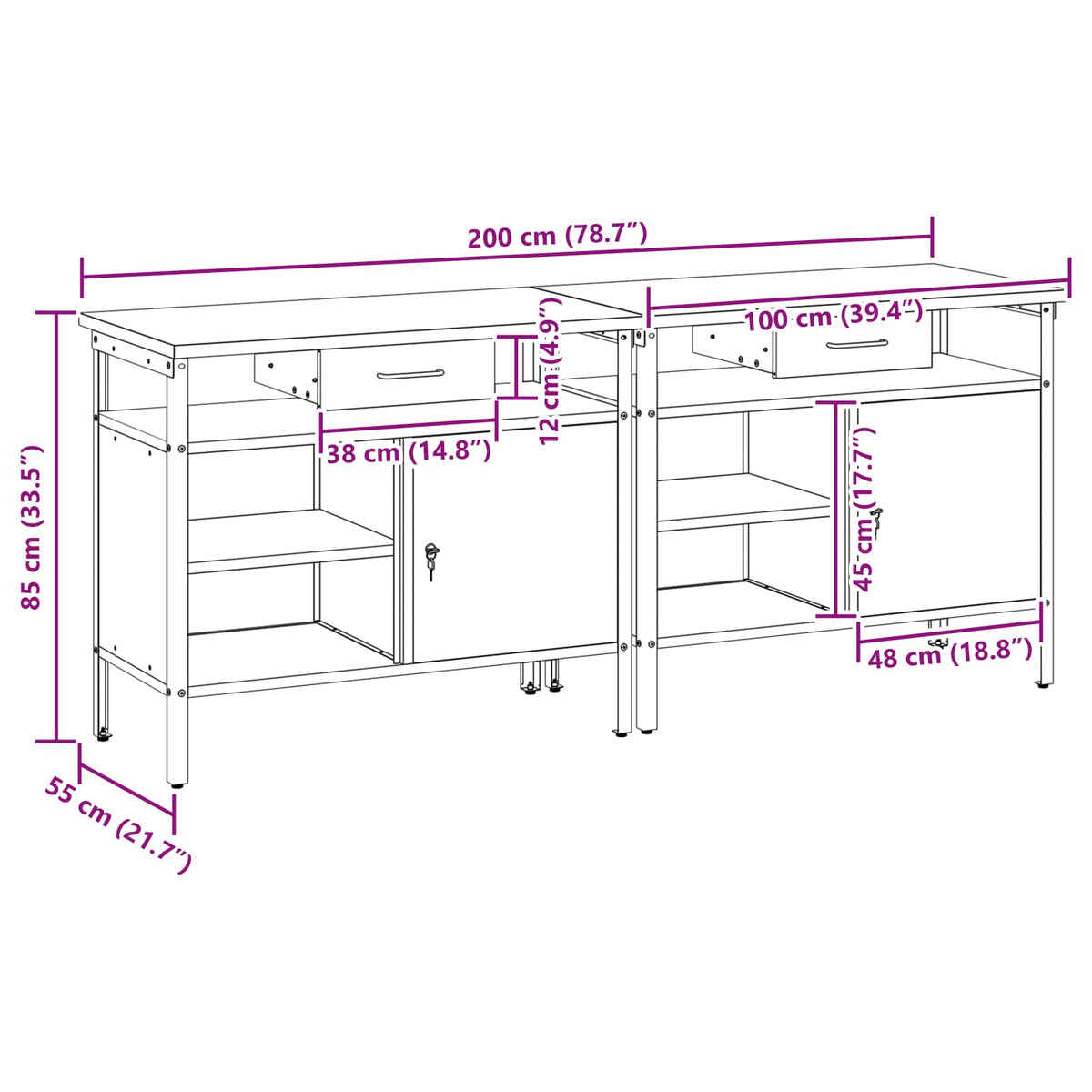 vidaXL Work Bench Set 2 pcs Red Steel