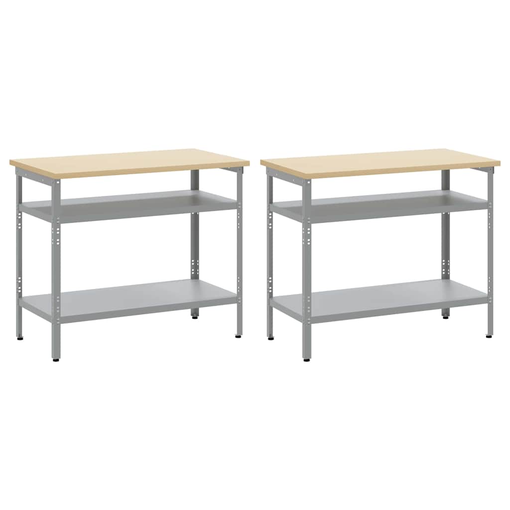 vidaXL Work Bench Set 2 pcs Beige and Grey Powder-Coated Steel